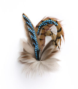 Medium Blue Jay Feather Hat Pin Brooch on a white background.