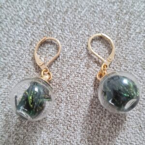 Glass Bubble Earrings with Peacock Fronds