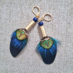 Peacock Mixed Feather Drop Earrings - Green or blue