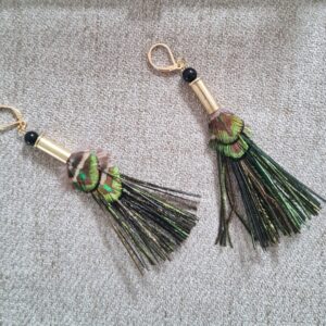 Peacock Frond Earrings with Brass